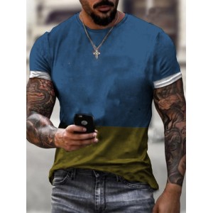 Summer Fashion Stitching Contrast Color Round Neck T-Shirt HF0216-03-02