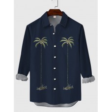 Trendy Casual Coconut Element Palms Tree Printing Men's Long Sleeve Shirt