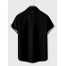Vintage Black and Blue Striped Sunset Coconut Tree Printing Men's Short Sleeve Shirt