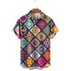 Men's Casual Printed Lapel Short Sleeve Shirt 84801049M