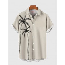 Hawaiian Summer Beach Style Coconut Trees Printing Men's Short Sleeve Shirt