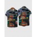 Full-Print Holiday Palm Tree and Graffiti Cars Printing Men's Short Sleeve Shirt