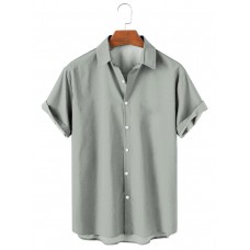 Men's Lapel Solid Color Casual Short Sleeve Shirt