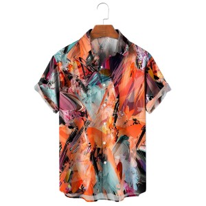 Men's Casual Printed Lapel Short Sleeve Shirt 11150106M