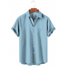 Men's Lapel Solid Color Casual Short Sleeve Shirt